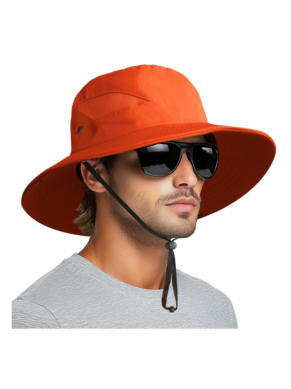Sun Hats for Men Women Wide Brim Bucket Hat | Pureorange (With Mesh) | Size OS